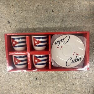 Cuban espresso coffee cups (4) and matching plates (4)